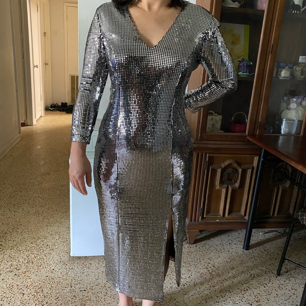 Metallic Silver Sequin Dress